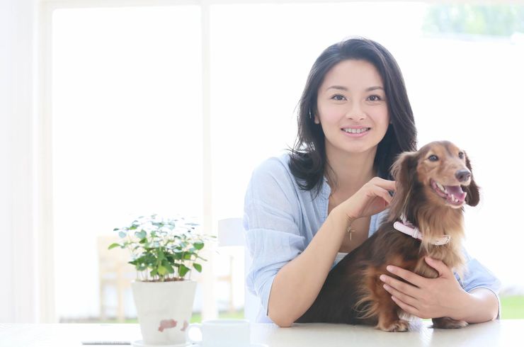 犬をなでる女性